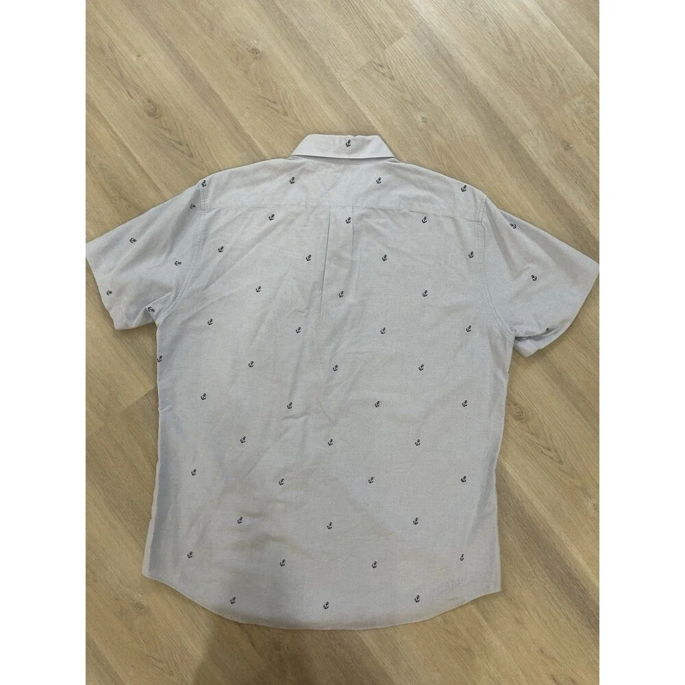 J.CREW Oxford 100% Cotton Shirt Men L Short Sleeve Button-Up Light Blue Anchors